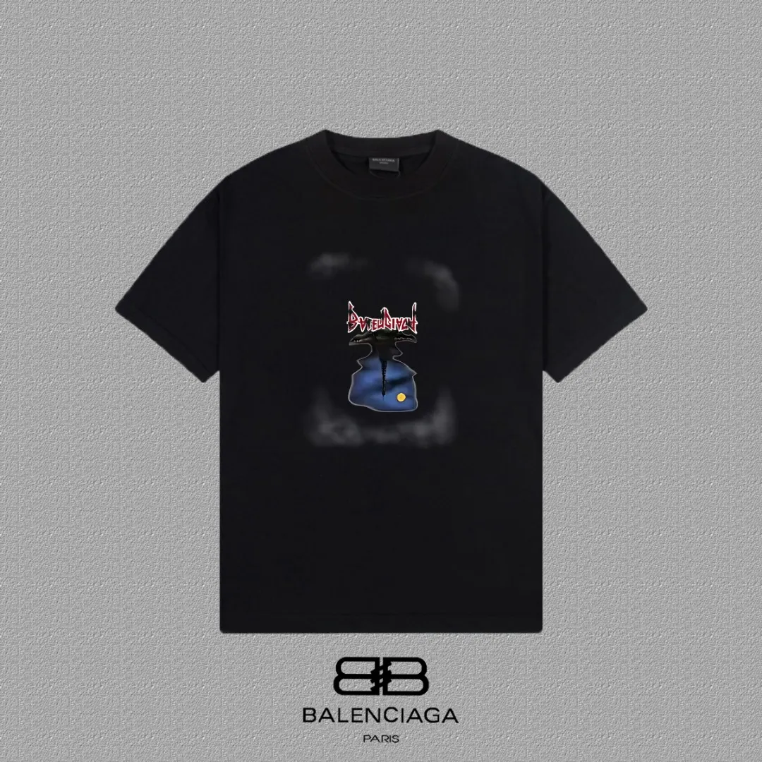 P80✨🔥 BALENCIAGA Paris lettering printed short-sleeved T-shirt. Custom-woven and dyed 300 grams of combed cotton heavyweight fabric. Zero color difference in threads. Perfect details. Different from the current currency version. Welcome to compare. Same Style for men and women. Must-sell in the picture above. Color: White Black Size: 1 2 3 4